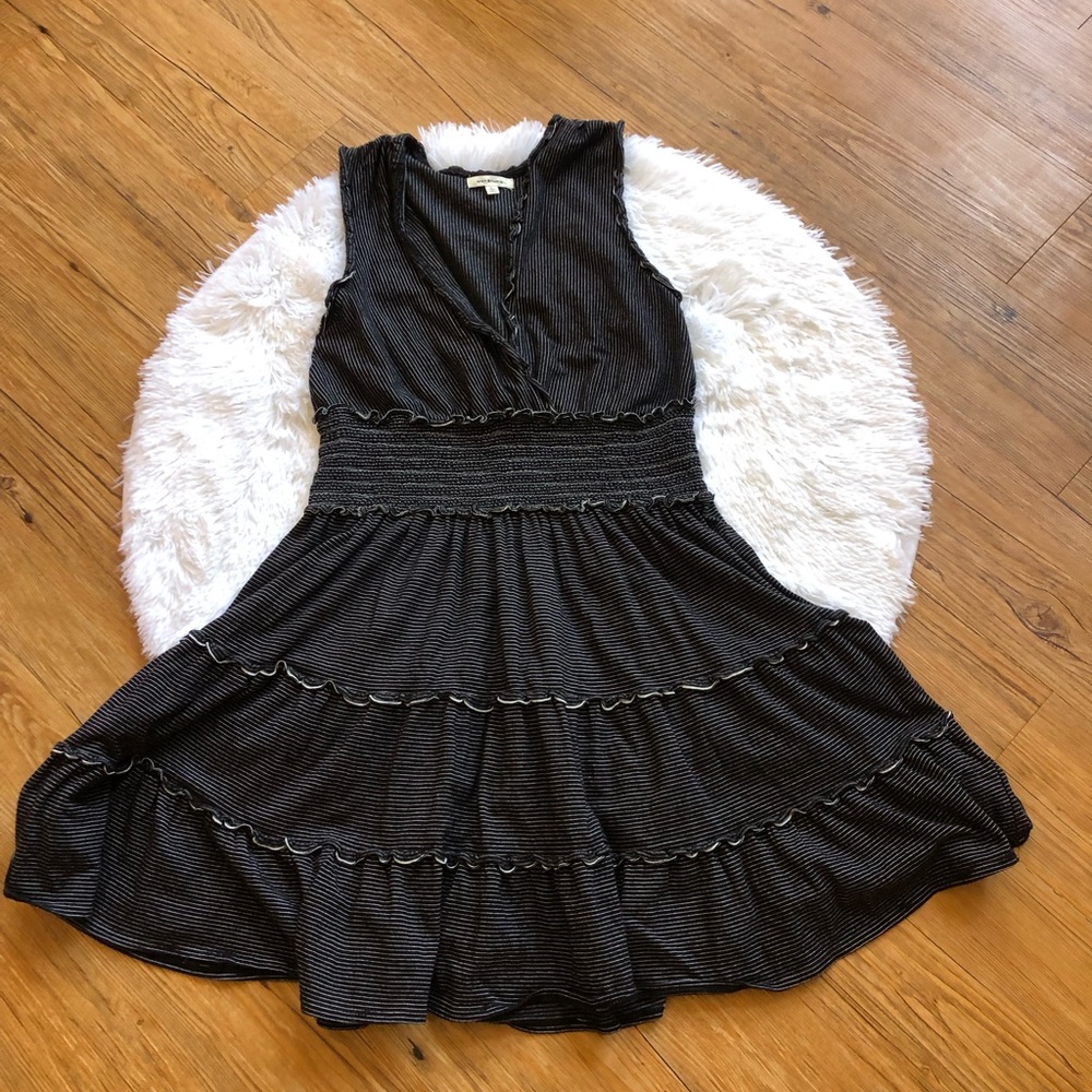 Max Studio Black and White Ruffled Tiered Fit and Flare Dress